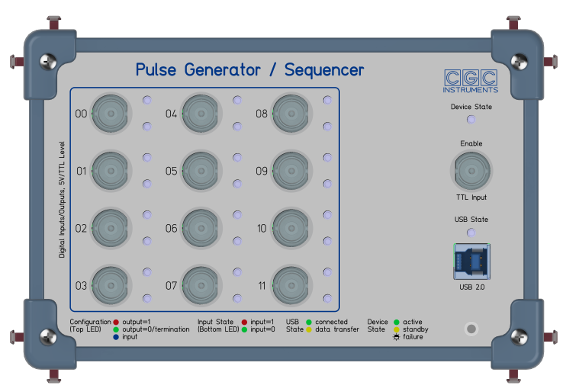 Pulse generator/sequencer with 12 channels in a Eurotainer case