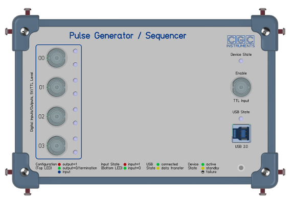 Pulse generator/sequencer with 4 channels in a Eurotainer case