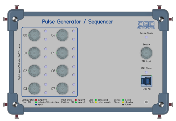 Pulse generator/sequencer with 8 channels in a Eurotainer case