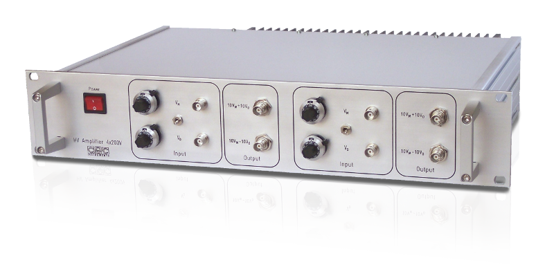 Variable amplifier 4×200V for quadrupole mass analyzers and electrostatic lenses/deflection systems