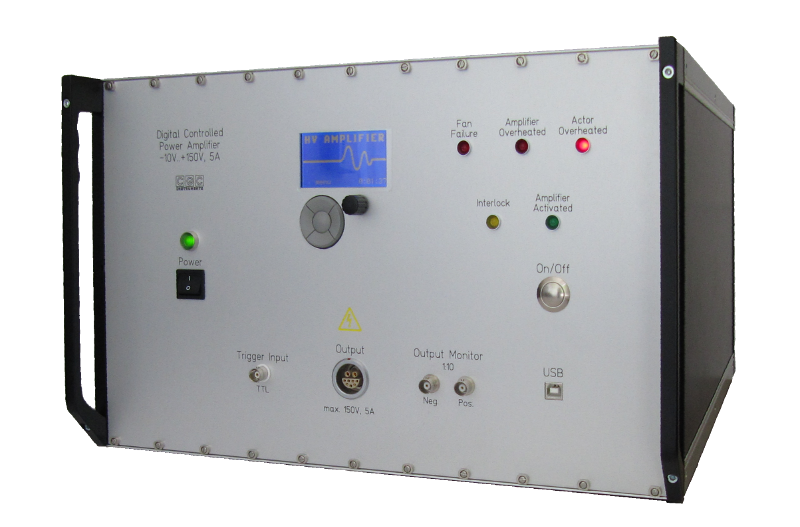 High-voltage power amplifier with programmable digital waveform generator for driving piezoelectric actuators