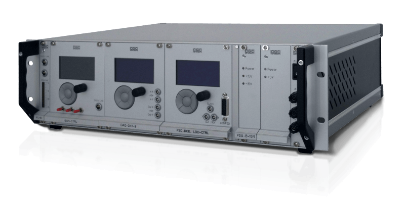 Modular data acquisition system DAS, consisting of a base unit that can be equipped with a variety of measuring cards