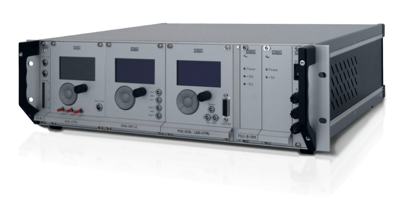 Modulares Daten-Akquisitionssystem DAS, bestehend aus einer Basiseinheit, die mit verschiedenen Messkarten ausgestattet werden kann