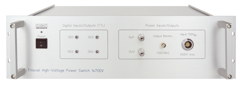 Single power switch for voltages up to 700V with extra fast driver, internal pulse generator and liquid-cooled heat sink — three-level switch